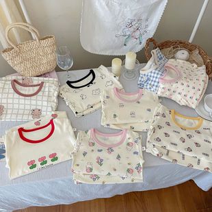 Boneless spring and autumn new children's underwear set cotton autumn clothes autumn pants boys and girls pajamas home clothes wholesale