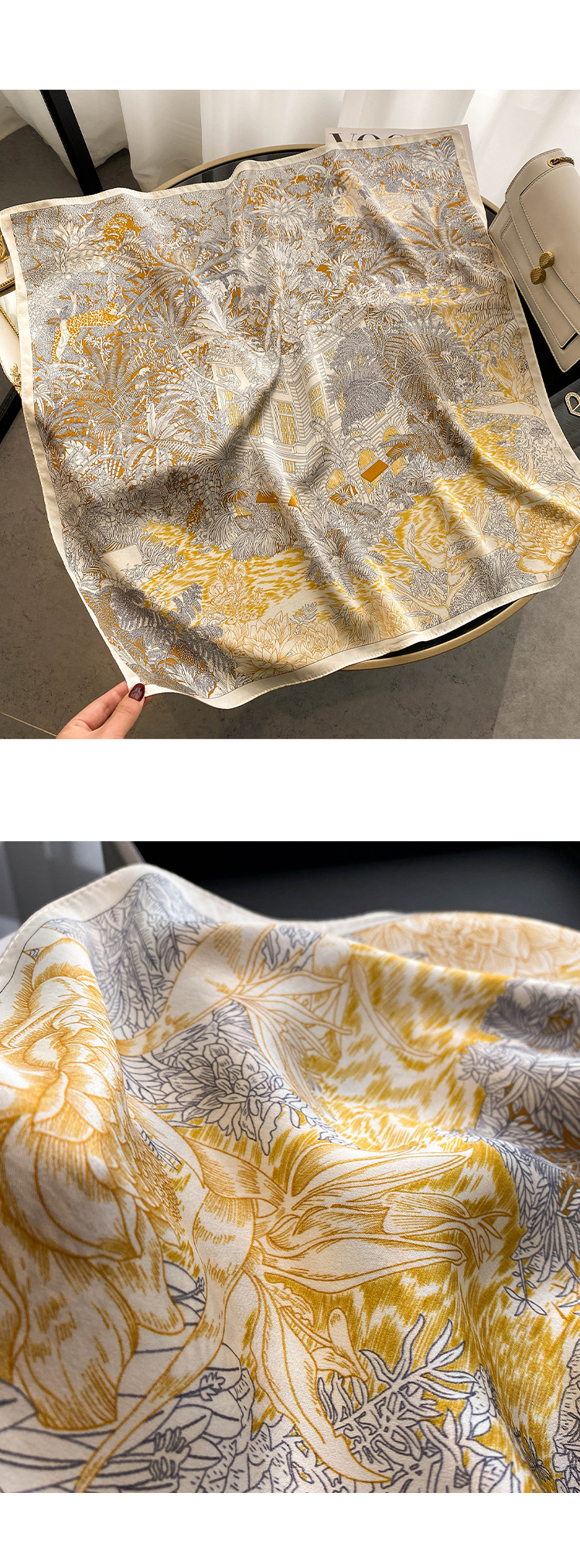 Spring Season Women'S Gender Printing Design Elegant Style Women's Elegant Geometric Silk Printing Silk Scarves