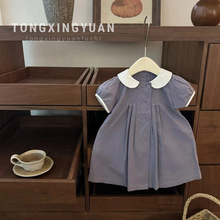 【童星圆】特调蓝灰!女宝宝大牌双排扣娃娃领学院风A字版公主裙子