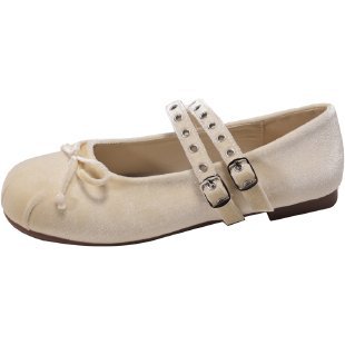 Zapatos de ballet de terciopelo de doble botón, zapatos de mujer, suela suave de noche, 2025 nuevos zapatos de arco francés, Mary Jane.