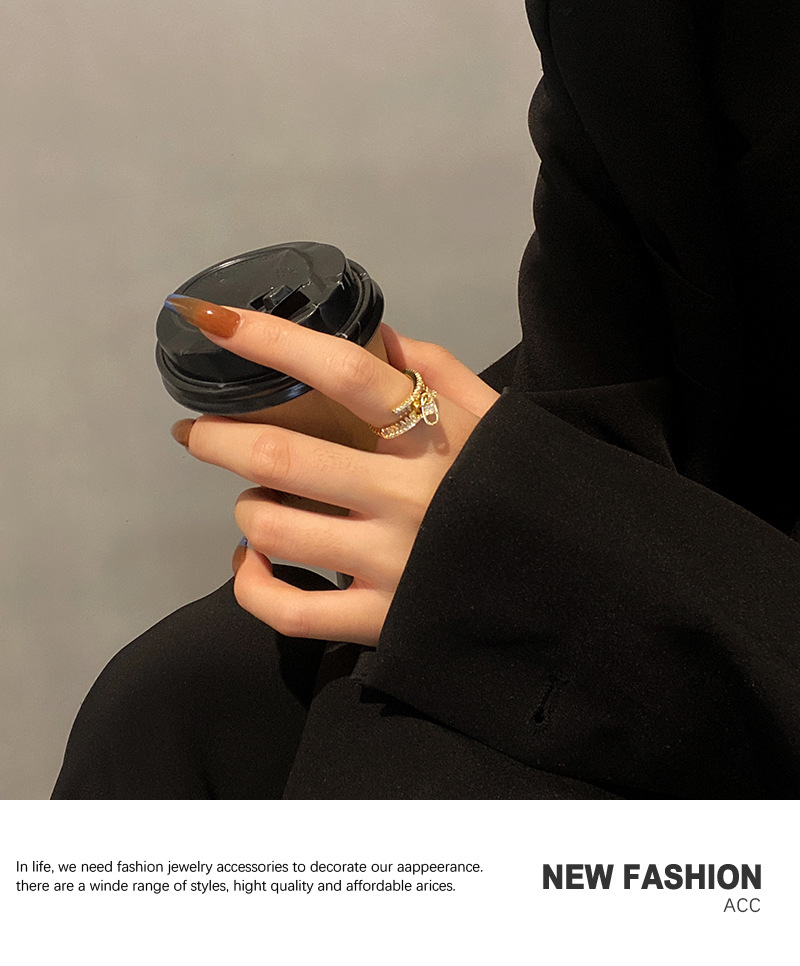 Koreanischer Stil geometrischer Zirkon Reiverschluss offener Ring Mode trendiger Kupfer Fingerring Grohandelpicture5