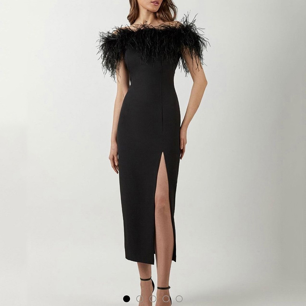 Vestido de Noche Elegante con Plumas, Estilo Europeo y Americano, Nuevo para Primavera-Verano 2025, Vestido Largo de Fiesta para Mujer