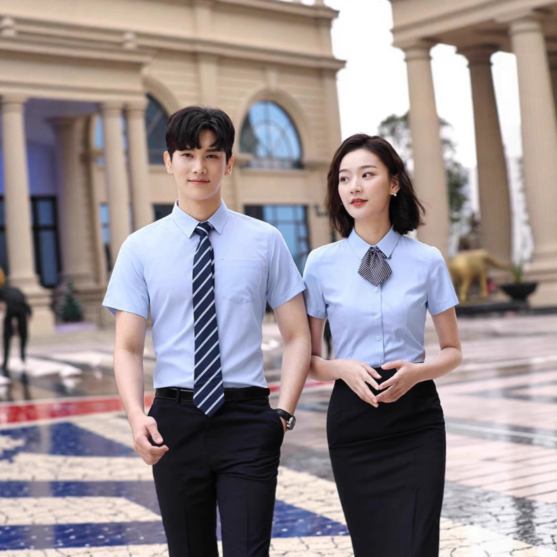 High-End Cotton Short-Sleeved Men's and Women's Slim V Neck Company Business Professional Formal Workwear Fine Twill Employee Shirts
