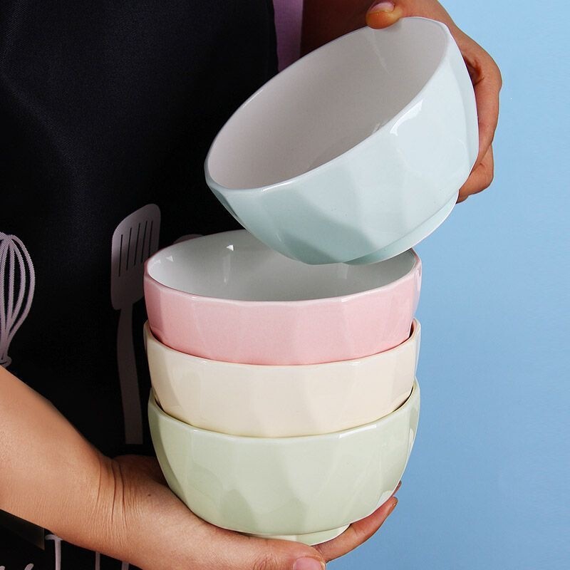 Household Ceramic Colored Eating Bowls for Families, Each Person Has a Unique Color, 5inch New Anti-Scalding Cream-Style Tableware Household Ceramic Colored Eating Bowls for Families, Each Person Has a Unique Color, 5inch New Anti-Scalding Cream-Style Tableware