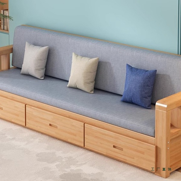 Solid Wood Storage Sofa, New Chinese Style Solid Wood Sofa, Living Room Sofa, Small Apartment Fabric Sofa, Dual-Purpose Storage Sofa