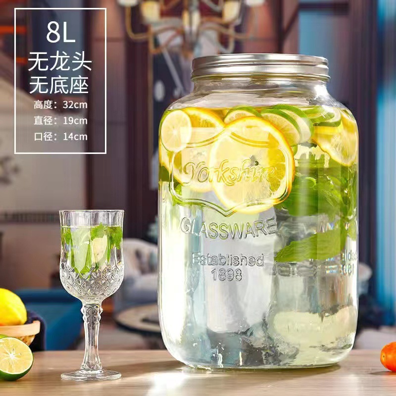 Celebridad de Internet de gran capacidad de vidrio comercial fruta barril de coque Fábrica directa jugo tarro enzima barril bebida barril con grifo