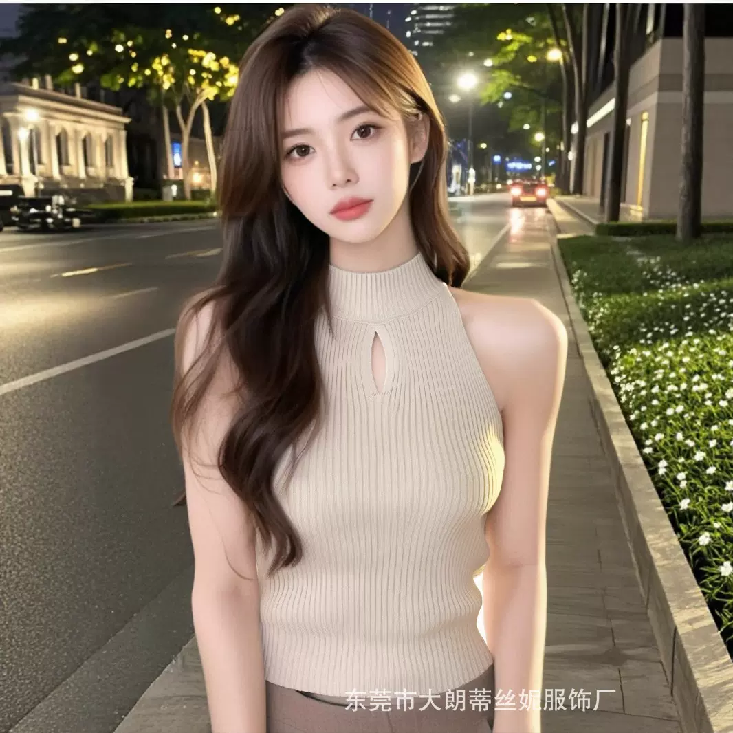 挂脖针织小背心女装夏季心机辣妹紧身镂空性感外穿内搭打底衫上衣