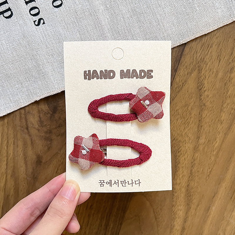 Nuevo estilo coreano dulce vino rojo tela ondulado punto estrella hueco clips BB para niños clips laterales cabello de niña universal