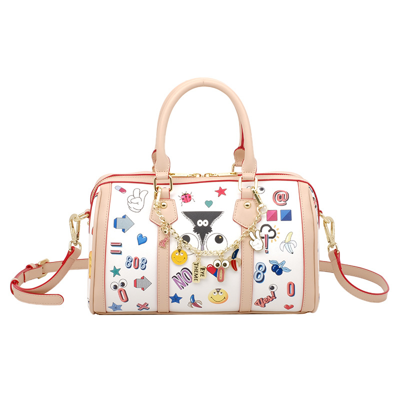 PU impresión de colores contrastantes bolsas de almohada de dibujos animados de Boston Zippers prácticas bolsas de moda de dibujos animados de color fantasía 2818 #