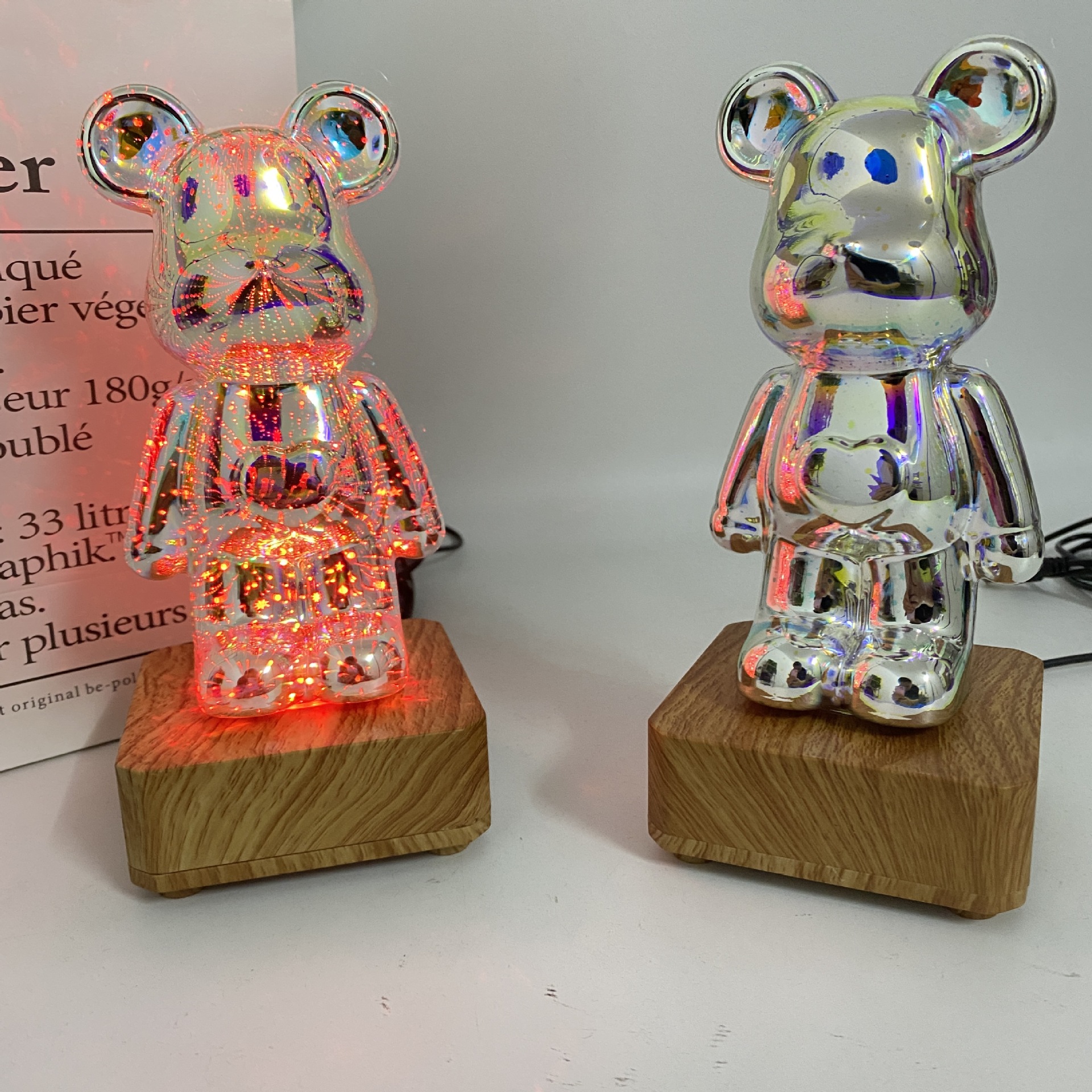 3D fuegos artificiales oso lámpara de mesa USB plug-in de cristal RGB noche Luz Decoración decorativa lámpara atmósfera Luz de dibujos animados oso Luz
