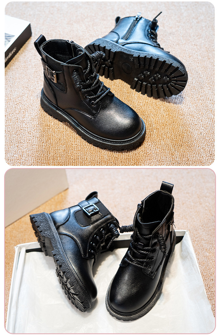 Bottes en cuir pour enfants, bottes courtes de style britannique pour hommes, bottes montantes de taille moyenne, automne/hiver 2023_voghion.com