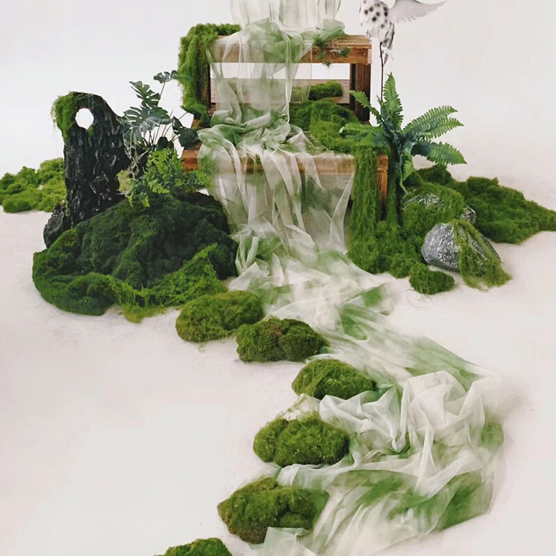 Green Gradient Gauze Curtain Retro Chinese Style Soft Kindergarten Environmental Wedding Background Green Gauze Han Dynasty Mesh Fabric