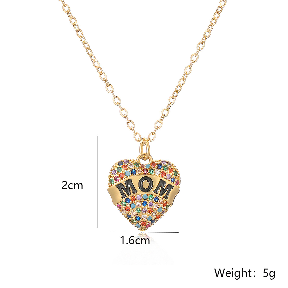 7g Weight 18K Gold Plated Plating Material Copper 18K Gold Plated MAMA Letter Heart Shape Inlay Zircon Pendant Necklace