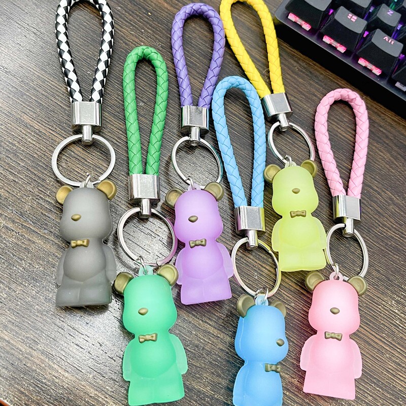 Cartoon Crystal Bear Key Chain Woven Rope Tie Bear Doll Hanging Ornaments Shopping Mall Doll Machine Gift Pushing Small Gift
