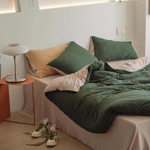 Naked Sleep Agra Knitted Cotton Four-Piece Set All-Cotton Pure Cotton Coverlet Bed Sheet Dormitory Three-Piece Set Solid Color Bed Skirt Set