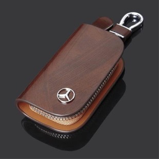 Factory Direct Sales Peach Wood Grain Genuine Leather Car Key Bag Suitable for Volkswagen Toyota Honda Mercedes-Benz Car Logo Key Cover