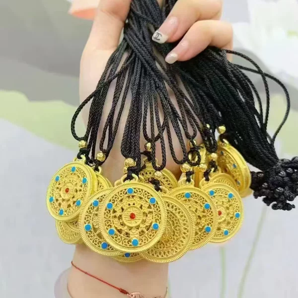 Gold store promotional gift silver gourd eight treasure compass flower bud lucky lock fat lucky bag pendant silver ion silver lock with hand gift