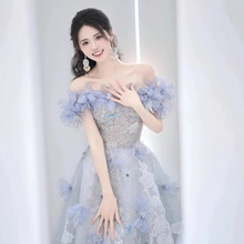 声乐演出艺考晚礼服女新款生日立体花朵蓬蓬裙高端宴会主持人长裙