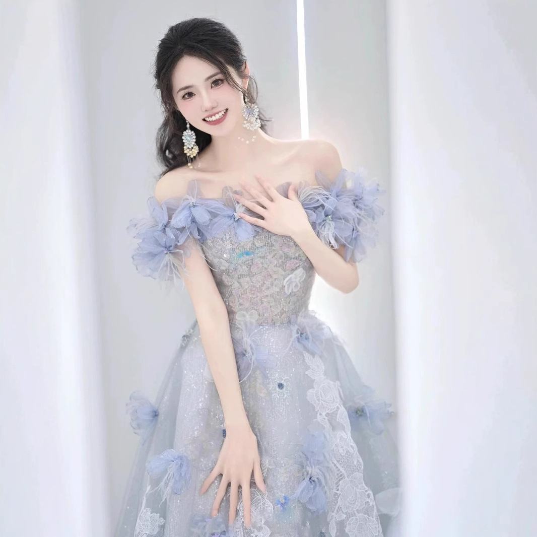 声乐演出艺考晚礼服女新款生日立体花朵蓬蓬裙高端宴会主持人长裙