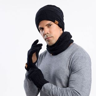 Amazon Winter Warm Woolen Hat Scarf Gloves Three-Piece Set Windproof Adult Knitted Hat Protective Gloves