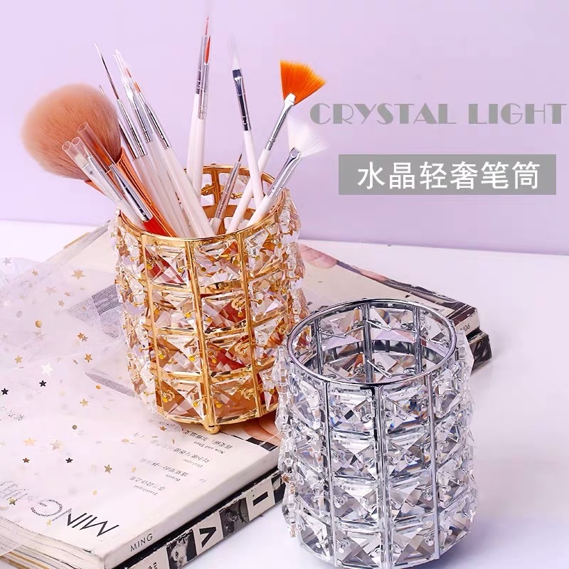 Fashion Desktop Ornaments Crystal Makeup European Tool Brush Fashion Nail Art Storage Box Crystal Glass Pen Storage