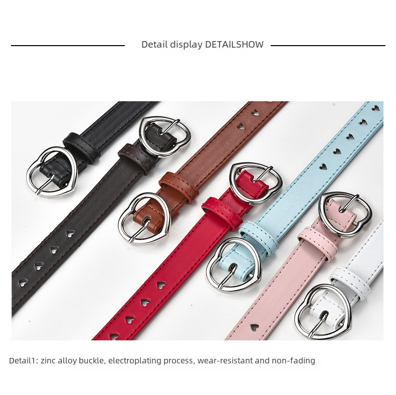 Children's peach buckle simple fashion women's belt love hole hollow decoration women's dress belt wholesale_voghion.com
