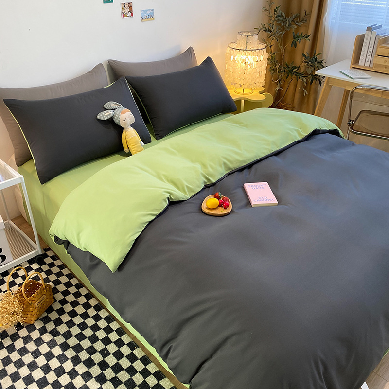 Fábrica al por mayor color sólido conjunto de cuatro piezas dormitorio estudiantil solo color doble cubierta del edredón ropa de cama regalo entrega image 5