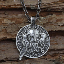 速卖通热销北欧神话维京奥丁人像乌鸦吊坠项链男士护身符厂家批发
