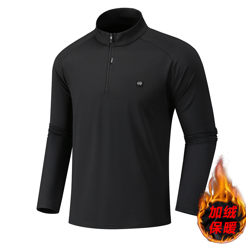 大码立领拉链加绒加厚卫衣男长袖冬季打底衫保暖t恤内搭上衣外套