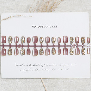 Purple gold champagne cat eye wearing nail nail stickers autumn and winter high-grade feeling nail stickers removable hand-made prefabricated nail wholesale