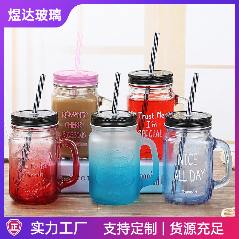 Vaso de vidrio de colores degradados, vaso con diseño de gallo, vaso para jugo, vaso para agua de exportación, vaso transparente con asa para exportación transfronteriza a Amazon, vaso tipo Mason