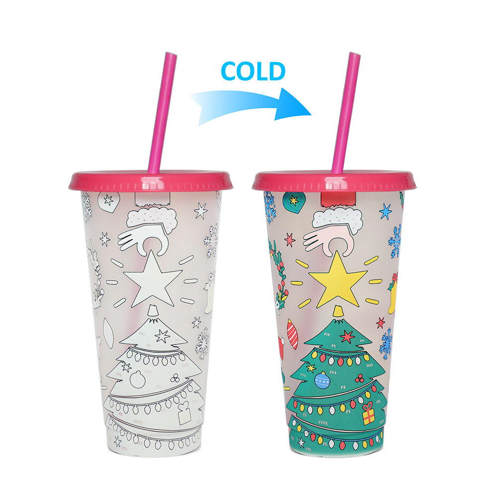 Spot transfronterizo de 710ml taza de plástico de color frío de gran capacidad PP taza de té con leche bebida fría con taza de paja con fábrica de inspección NBCU