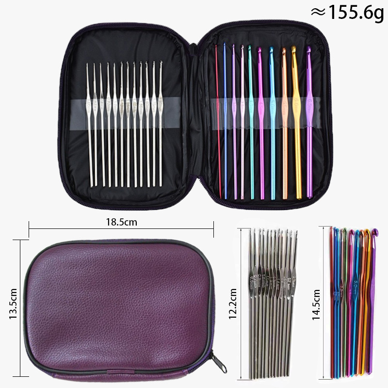 DIY principiantes fabricantes cubierta de cuero ganchillo de color acrílico conjunto de 22 ganchillo de metal conjunto de ganchillo de hierro