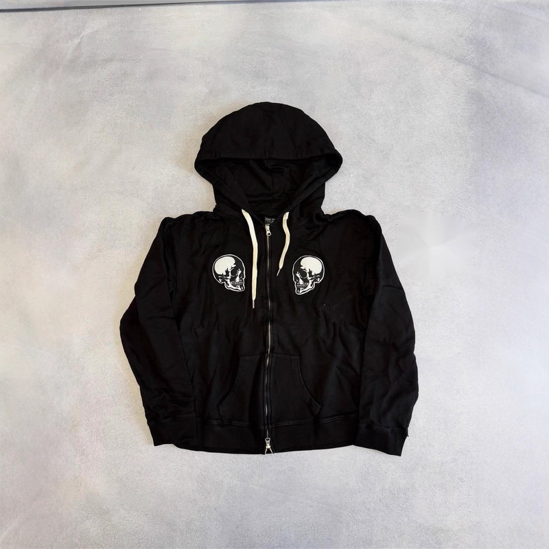 European and American Cross-Border Trendy Zip-Up Hooded Sweatshirt, Unisex Skull Print Color-Block Top European and American Cross-Border Trendy Zip-Up Hooded Sweatshirt, Unisex Skull Print Color-Block Top