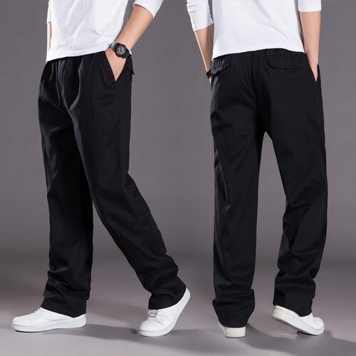 Spring and Autumn Thin Pure Cotton Casual Pants for Men Loose Straight Leg Pants Plus Size Wide Leg Pants Long Pants with Multiple Pockets Work Pants