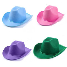 粉色包边牛仔帽 现货紫色蓝色西部牛仔帽 亚马逊绿色迪克牛仔帽