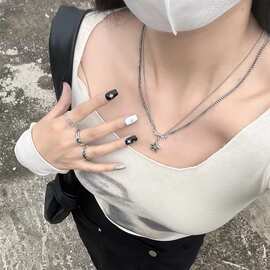 镂空星星项链女ins风小众设计五角星骨头双层简约百搭个性锁骨链