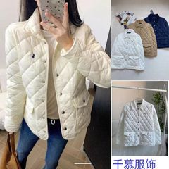小马~球冬季菱格纹翻领撞色百搭小香风羽绒服显瘦轻薄菱格棉服