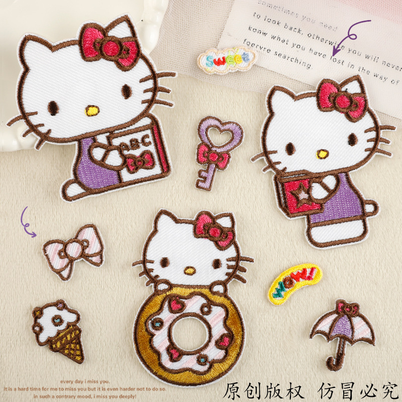 漫画子猫刺繍ステッカーアニメ自己粘着外国貿易パッチステッカー衣類アクセサリー diy アクセサリー工場既製布ステッカー|undefined