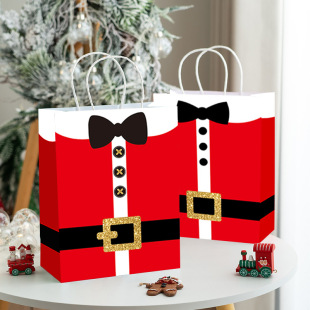 Cross-Border Popular Christmas Kraft Paper Bag Santa Claus Costume Printed Gift Bag Holiday Gift Wrapping Paper Bag