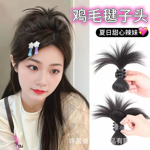 Peluca de pollo nido bola cabeza viento perezoso pluma de pollo volante cabeza fuente ALTA Cola de Caballo chica caliente pollo nido pelo clip pelo paquete