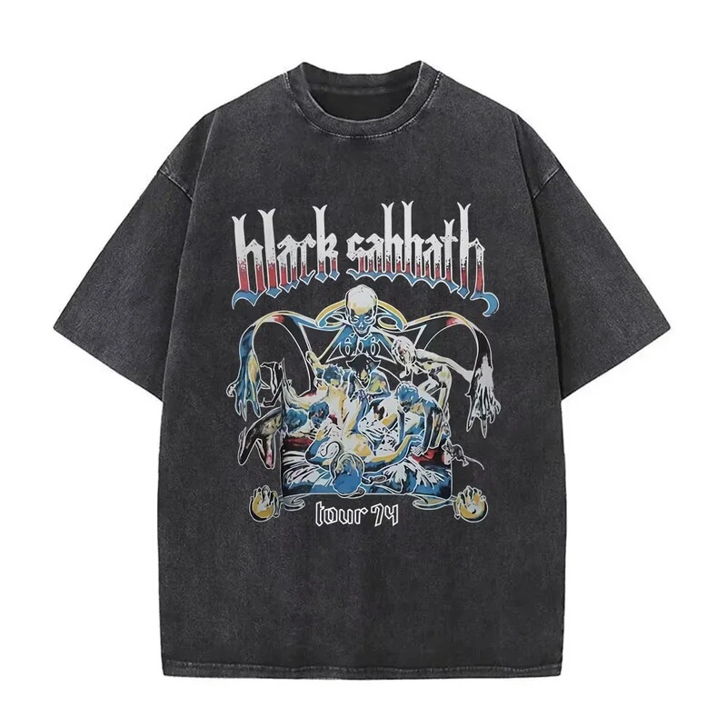 Pure Cotton Short-Sleeved T-Shirt for Men, Washed Vintage Heavy Metal Rock Band Black Sabbath oz Osbourne Legend