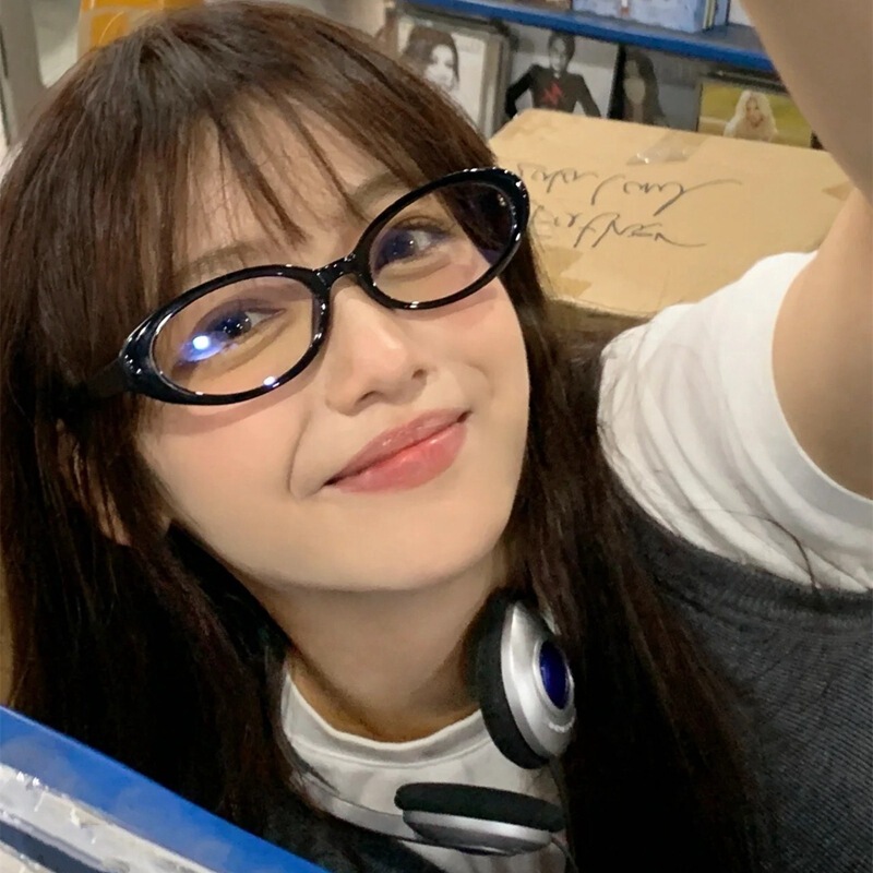 Retro Oval Fashionable Millennium Y2K Anti-radiation Black Frame Plain Plain Frame Women's Myopia Glasses