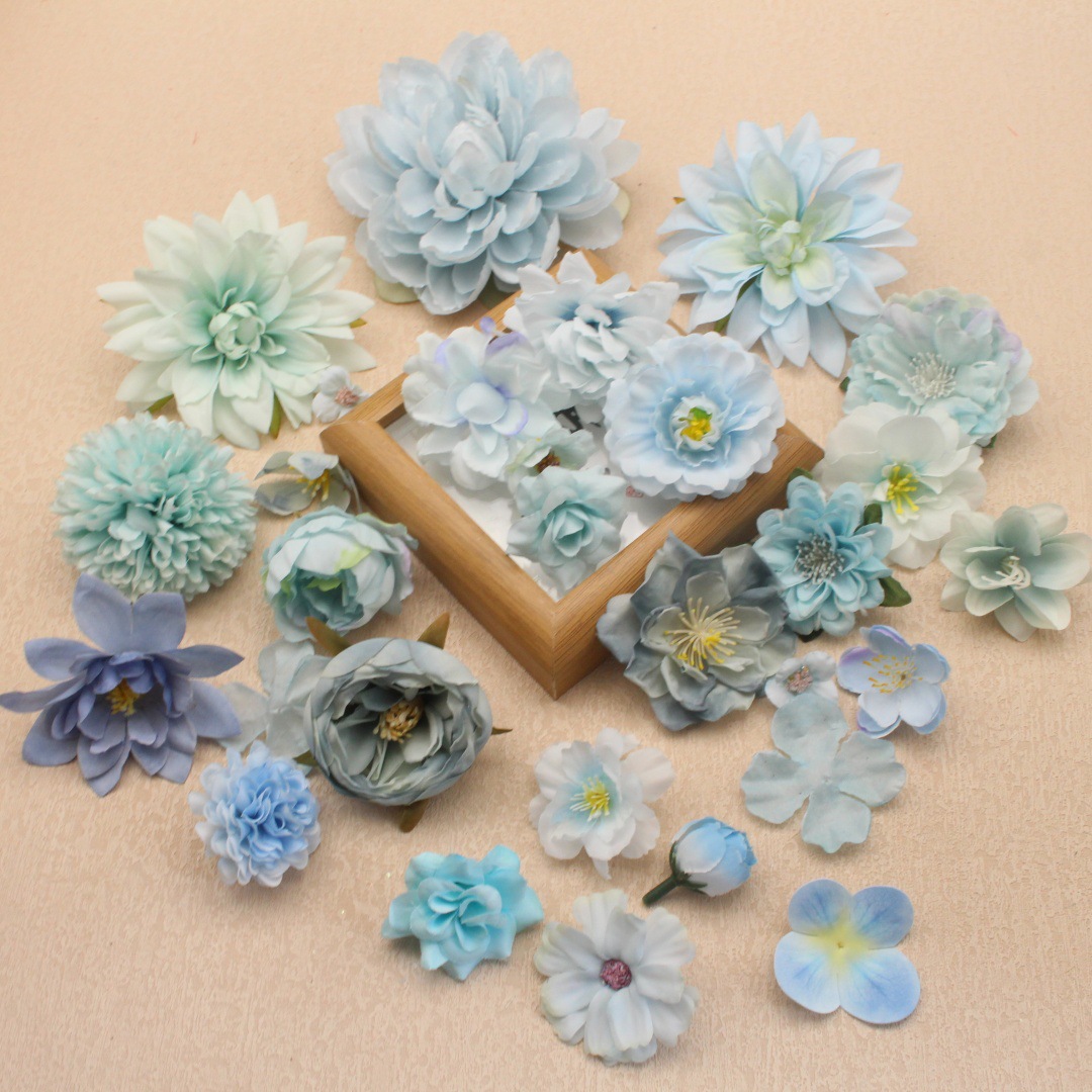 仿真蓝色花朵 diy簪花手工材料包古风汉服头饰花发簪婚庆装饰批发