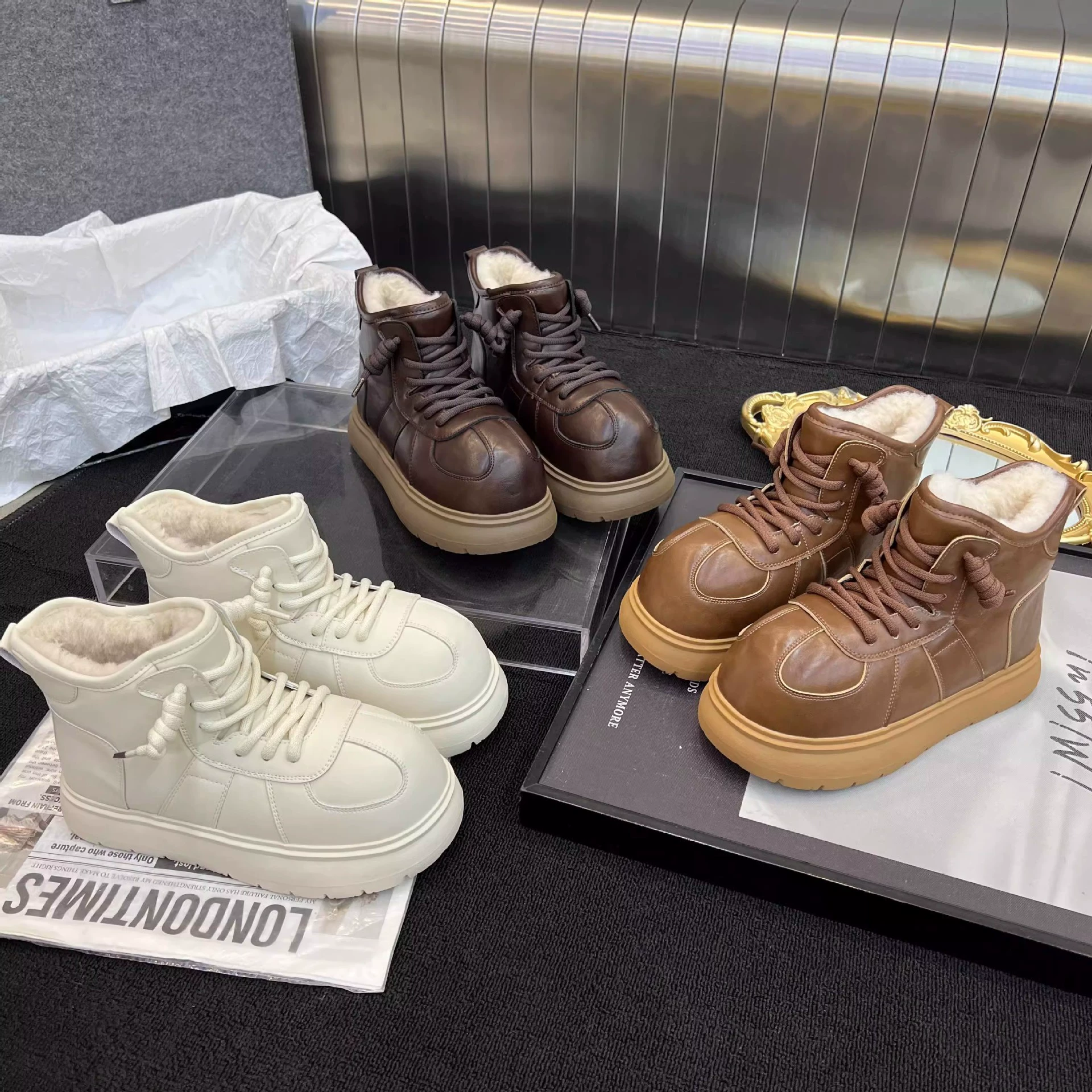 Товар для благотворительных целей (без возможности возврата и обмена) — женские ретро-сапоги «Капибара», новая модель 2025 года, на флисовой подкладке и утолщенной хлопковой основе.