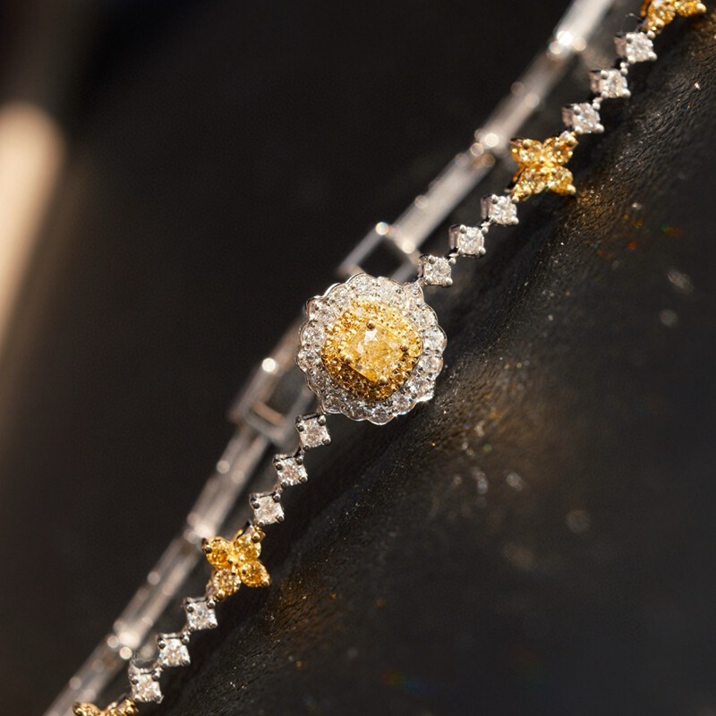 18K Gold Diamond Bracelet, Natural Yellow Diamond Simple Bracelet, Stacked High-End Diamond Bracelet Au750 Design
