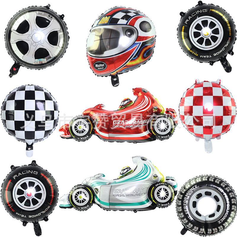 Amazon nuevo tema Racing coche casco neumático película de aluminio globo rueda ecuación rápido Racing globo