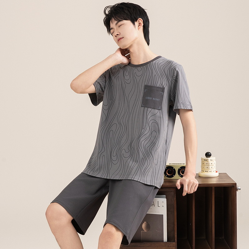 Pijamas de algodón para hombres verano 2025 nuevo cuello redondo de manga corta delgado verano se puede usar con ropa casera