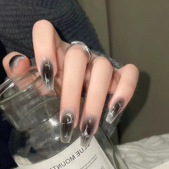Dark hot girl ins style blush nails silver moon star nail polish fake nails mid-length ballet nails wholesale