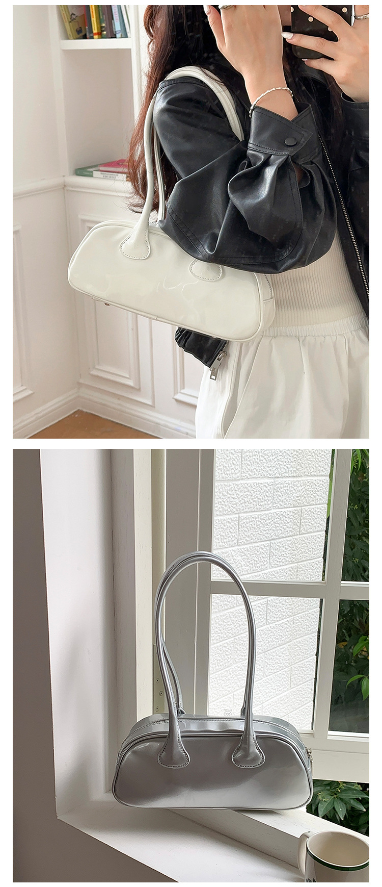Piccolo gruppo lucido PU stick versione coreana, nuova borsa monospalla sottobraccio, modellatura in vernice, alla moda e_voghion.com